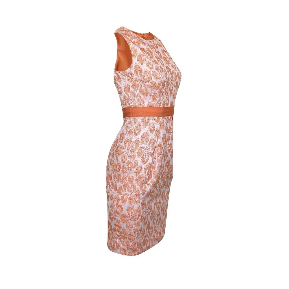 Carmen Marc Valvo - Orange Floral Sleeveless Midi Cocktail Dress Sz 2